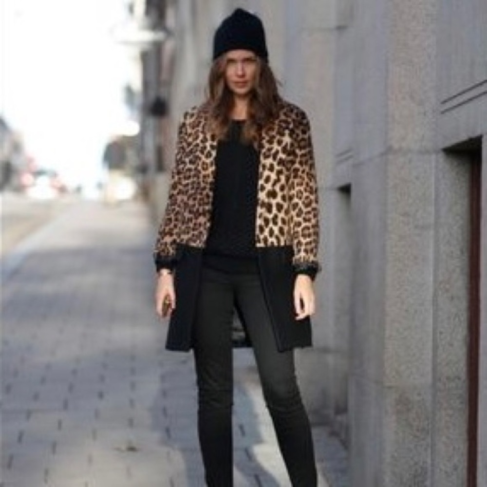 Zara Leopard Print Color Block Coat